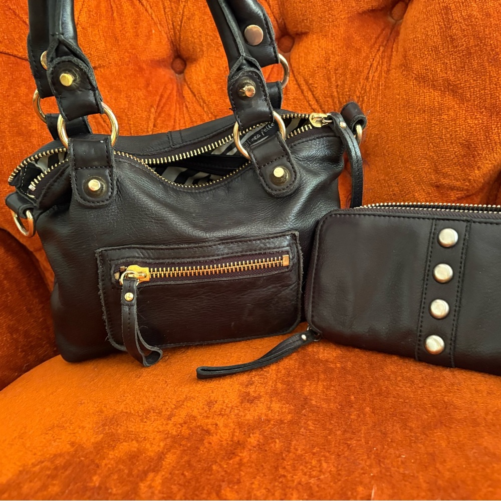 Linea Pelle Black Leather Satchel and wallet set